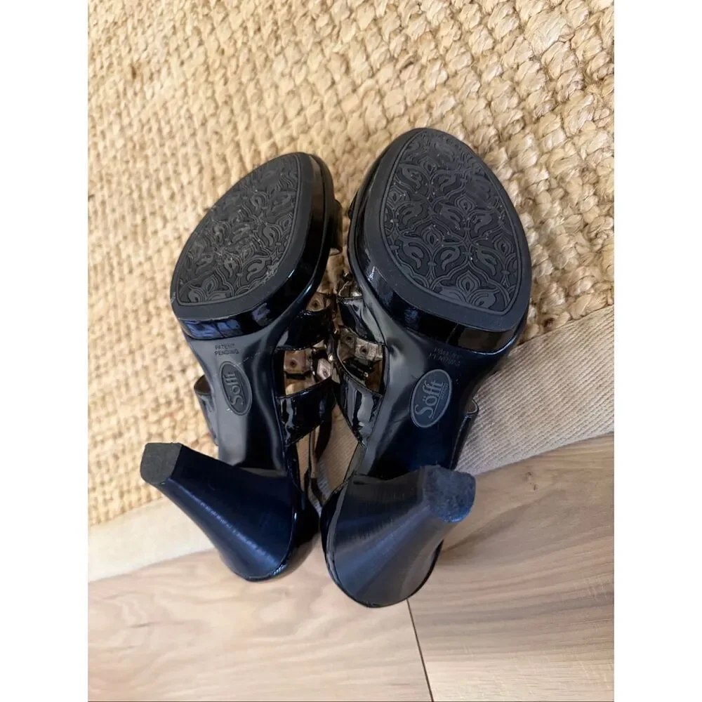 Sofft Black Patent Leather Strappy Platform Sandals Heels Womens 7M